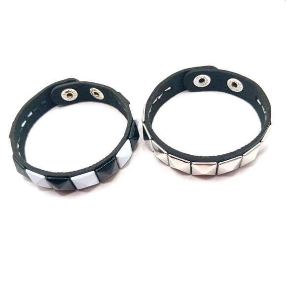 Skater Black + White and Silver Single Row Studded Bracelet Lot Of 2 New - Picture 1 of 9